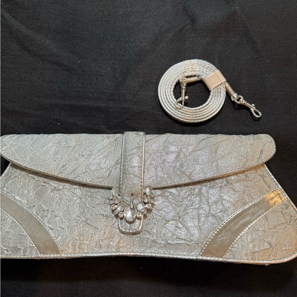 Chic Silver Clutch with Crystal Accent